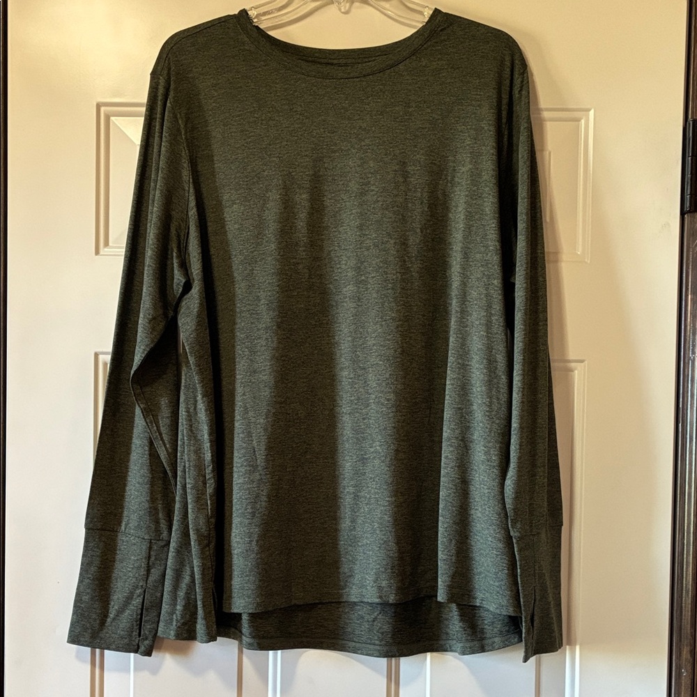 NWT 2X Zella Olive Heathered Long Sleeve Yoga / Athletic Top (ABBA)
